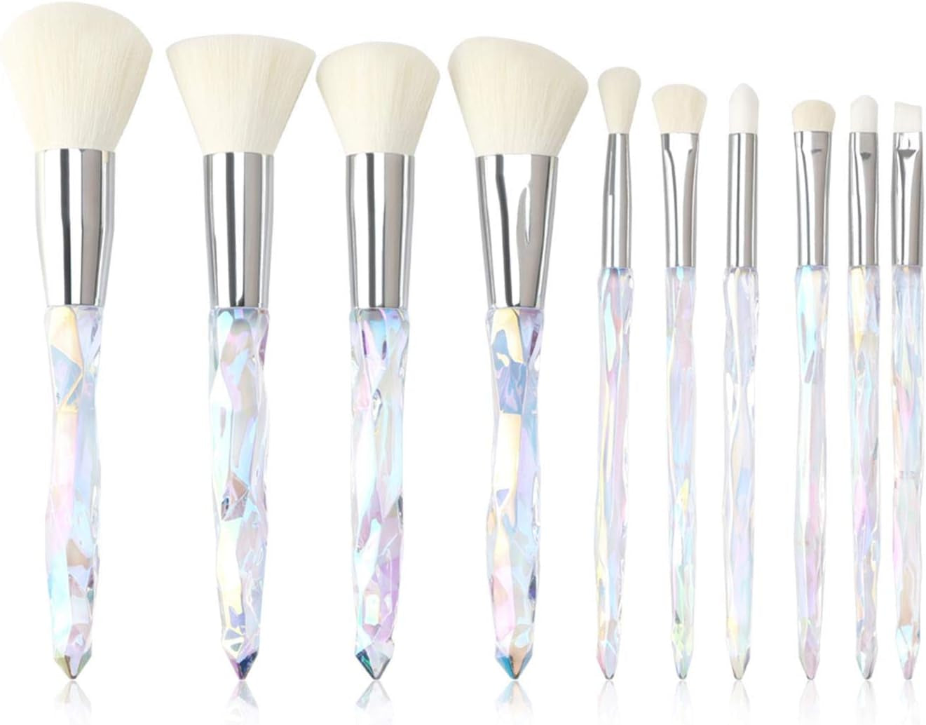 Makeup Brushes Crystal Handle Set,  10 PCS Crystal Transparent Handle Kabuki Powder Foundation Brush Concealer Eye Shadow Eyeliner Eyebrow Brush (Green) (White)
