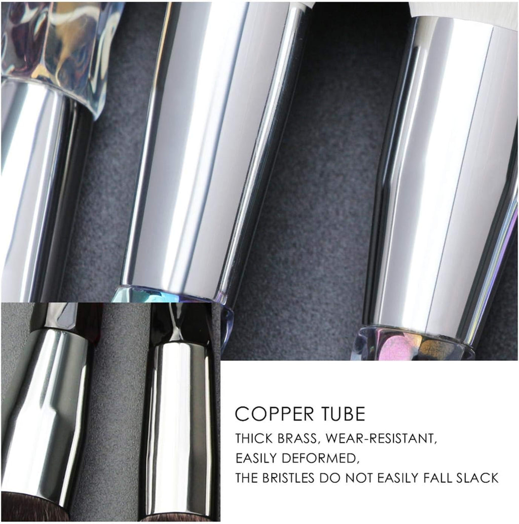 Makeup Brushes Crystal Handle Set,  10 PCS Crystal Transparent Handle Kabuki Powder Foundation Brush Concealer Eye Shadow Eyeliner Eyebrow Brush (Green) (White)