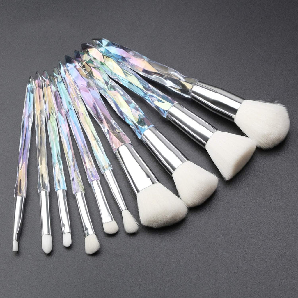 Makeup Brushes Crystal Handle Set,  10 PCS Crystal Transparent Handle Kabuki Powder Foundation Brush Concealer Eye Shadow Eyeliner Eyebrow Brush (Green) (White)